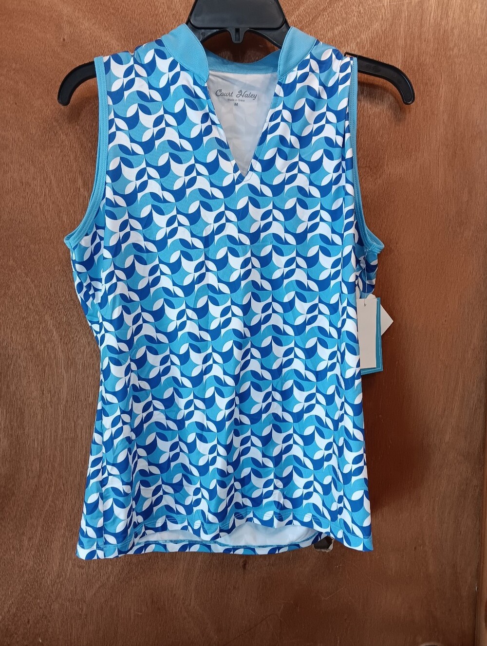 Court Haley Blue Geometric Sleeveless V-Neck Top